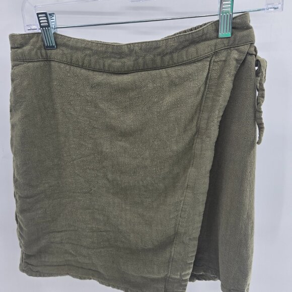 A New Day Green Wrap Mini Skirt Rayon/Linen Blend Side Tie Size Small - Picture 1 of 8